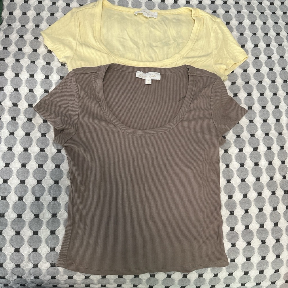 Women's Scoop Neck Tops - Brown and Yellow